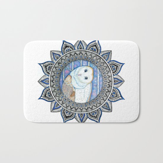 Winter Barn Owl Mandala Bath Mat