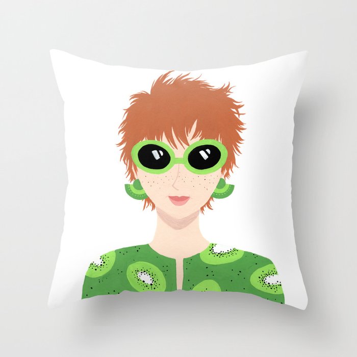 Cool Girl in Green Throw Pillow