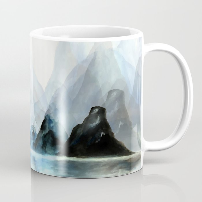 Mountain#1: a minimal, abstract of Milford Sound in New Zealand mixed media painting Coffee Mug