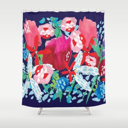 SUMMER FLOWER BOUQUET - INDIGO BACKGROUND By Lola Lombard Shower Curtain