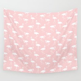 White flamingo silhouettes seamless pattern on pastel pink background Wall Tapestry