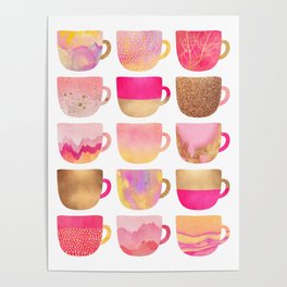 Pretty Pink Coffee Cups Poster