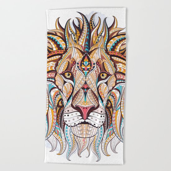 Brown Ethnic Lion Beach Towel