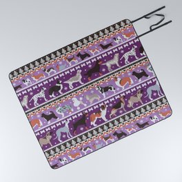 Fluffy and bright fair isle knitting doggie friends // seance purple and east side violet background brown orange white and grey dog breeds  Picnic Blanket
