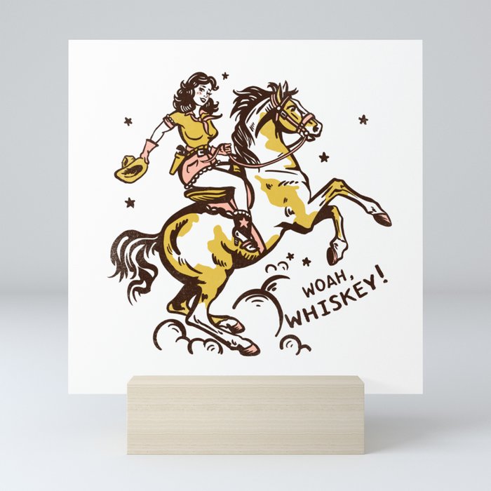 "Woah Whiskey" Western Pin Up Cowgirl & Her Horse Mini Art Print