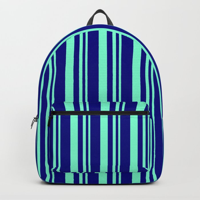 Blue & Aquamarine Colored Lines/Stripes Pattern Backpack
