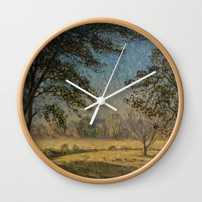 Synphonie blue; Symphony blue forest impressionism nature landscape painting by Edouard Chappel  Wall Clock