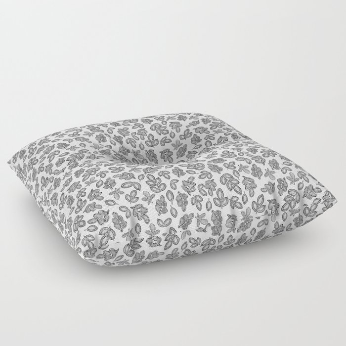 Small lace leaves black on white Floor Pillow