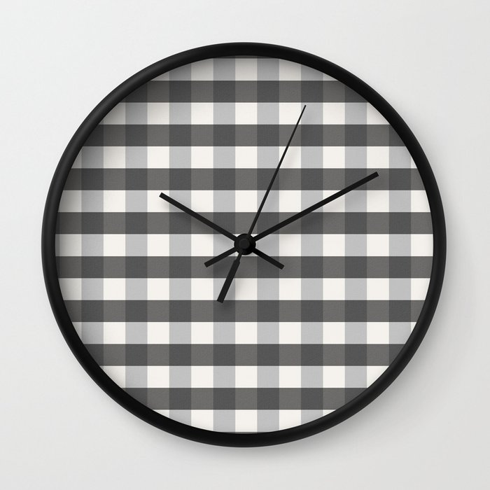 Grey and Pottery White Plaid Gingham Buffalo Check Farmhouse Country Canvas digital texture Wall Clock