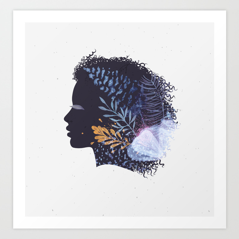 Face Female Silhouette Floral In Blue Tones Art Print By Anna42f Society6