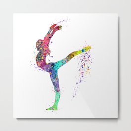 Girl Athlete Gymnastics Watercolor Painting Metal Print