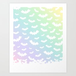 Geometric Pastel Light Rainbow Bats Pattern Design Art Print