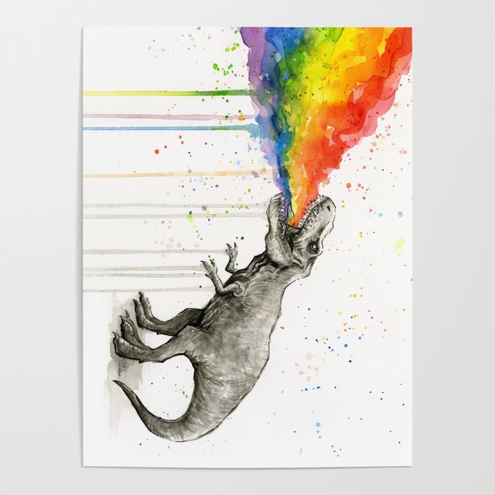 T-Rex Dinosaur Vomits Rainbow Poster