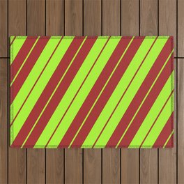 [ Thumbnail: Brown and Light Green Colored Striped/Lined Pattern Outdoor Rug ]