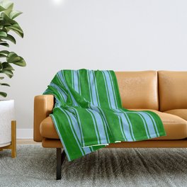 [ Thumbnail: Green and Light Sky Blue Colored Striped Pattern Throw Blanket ]
