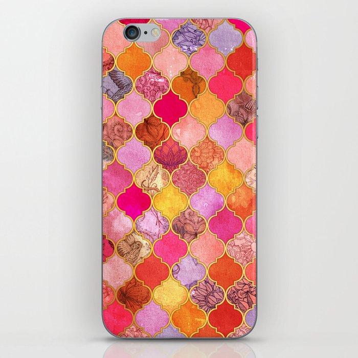 Hot Pink, Gold, Tangerine & Taupe Decorative Moroccan Tile Pattern iPhone Skin