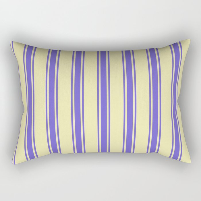 Pale Goldenrod and Slate Blue Colored Striped/Lined Pattern Rectangular Pillow