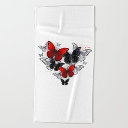 Realistic Black and Red Morpho Butterflies Beach Towel