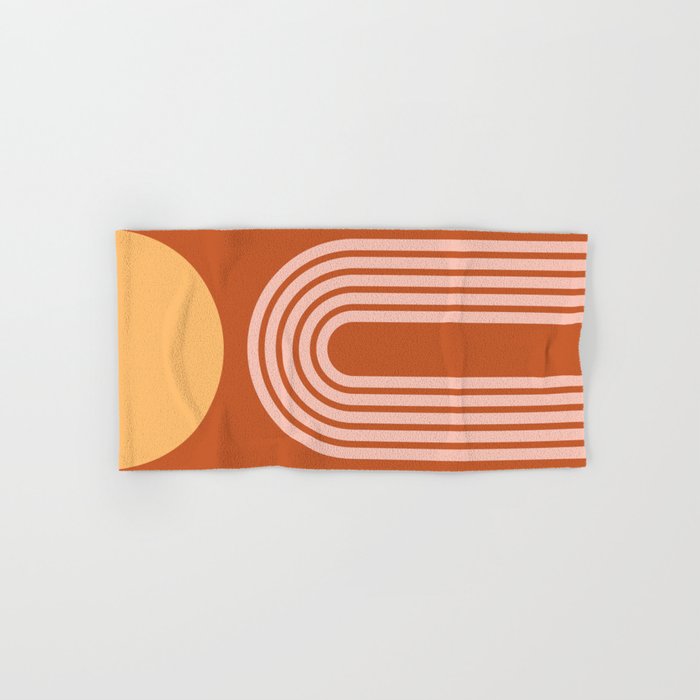 Geometric Lines in Rose Gold Terracotta 2 (Rainbow and Sun Abstract) Hand & Bath Towel