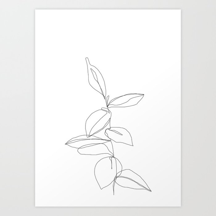 One Line Minimal Plant Leaves Drawing Berry Art Print By Thecolourstudy Society6