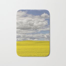 Yellow Canola Field Canadian Prairies Cloudscape Bath Mat | Yellow, Fluffy, Saskatchewan, Blooming, Agriculture, Dramatic, Clouds, Canada, Sky, Alberta 