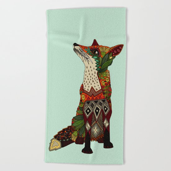 fox love mint Beach Towel