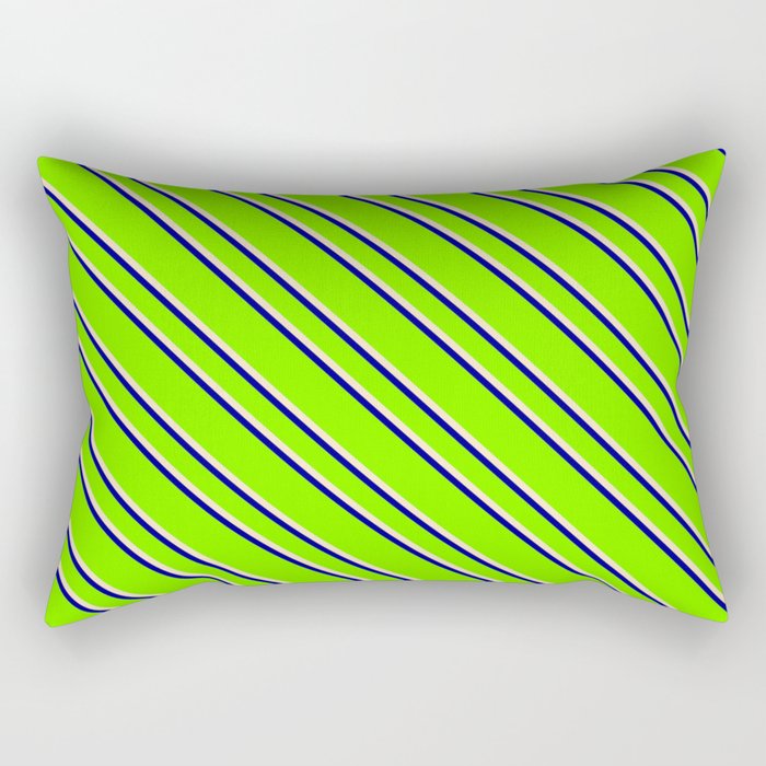 Chartreuse, Bisque & Dark Blue Colored Lined/Striped Pattern Rectangular Pillow