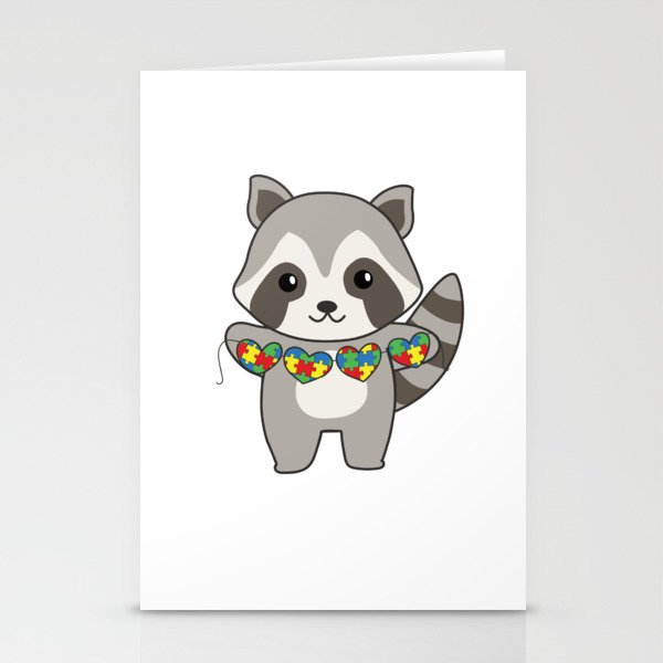 Autism Awareness Month Puzzle Heart Raccoon Stationery Cards