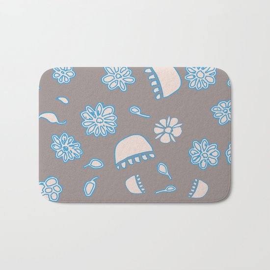 Flower border blue Bath Mat
