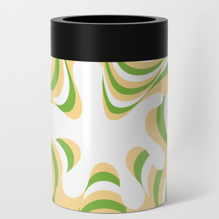 Abstract Groovy Retro Liquid Swirl Green Yellow Pattern Can Cooler