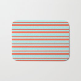 [ Thumbnail: Red & Turquoise Colored Striped/Lined Pattern Bath Mat ]
