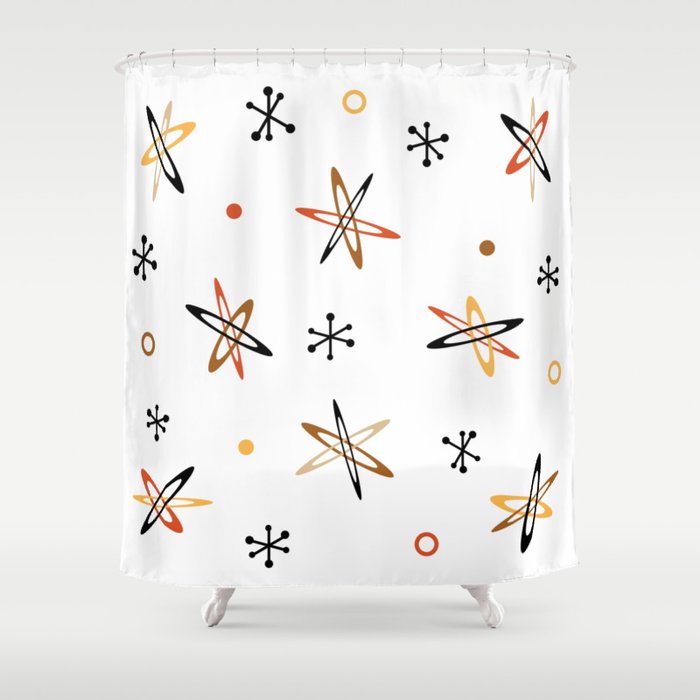 Atomic Era Space Age Orange Brown White Shower Curtain By Zennykenny