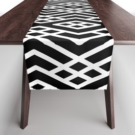 Black and White Geometric Shape Mosaic Pattern 3 Table Runner