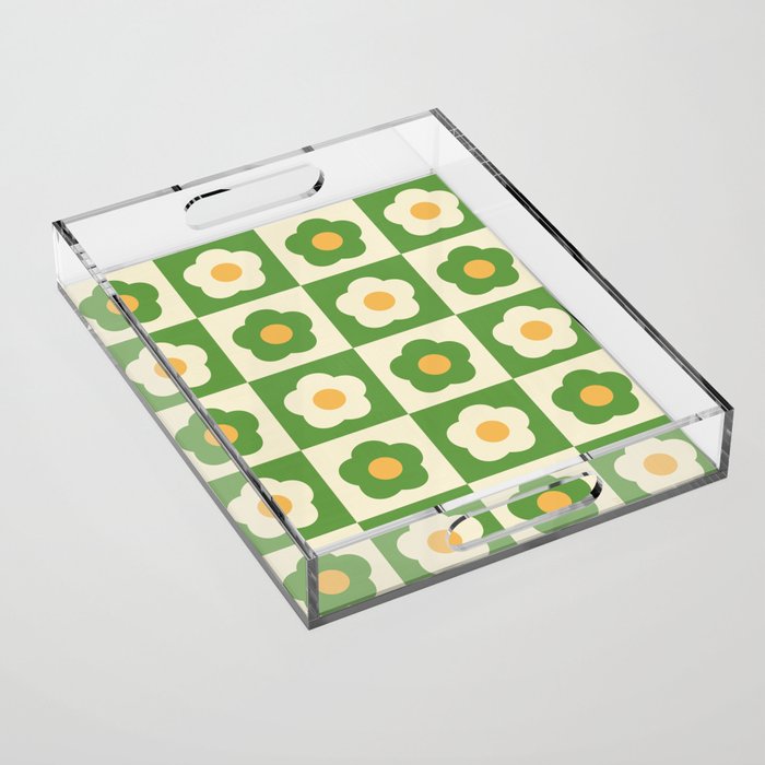 Checkered Daisies, 60s Daisy Check Pattern Acrylic Tray