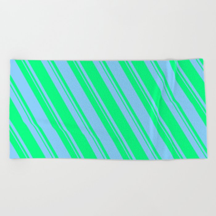 Light Sky Blue and Green Colored Pattern of Stripes Beach Towel