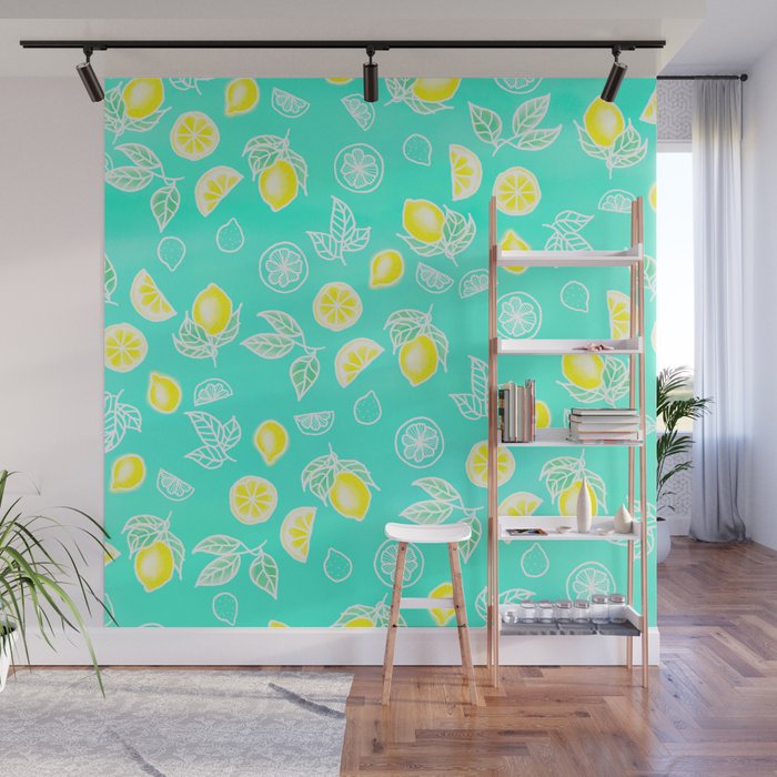 Modern Summer Bright Yellow Green Lemon Fruits Watercolor