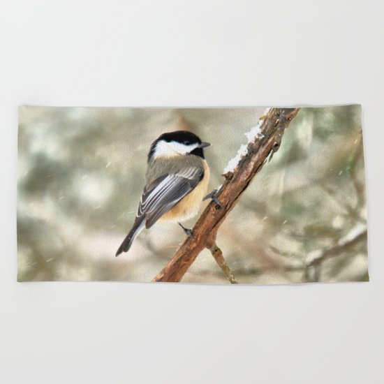 Clinging Chickadee Beach Towel