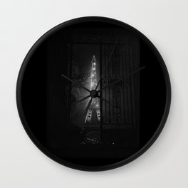 Midnight, Eiffel Tower, Paris City of Lights Anniversary black and white photograph Wall Clock