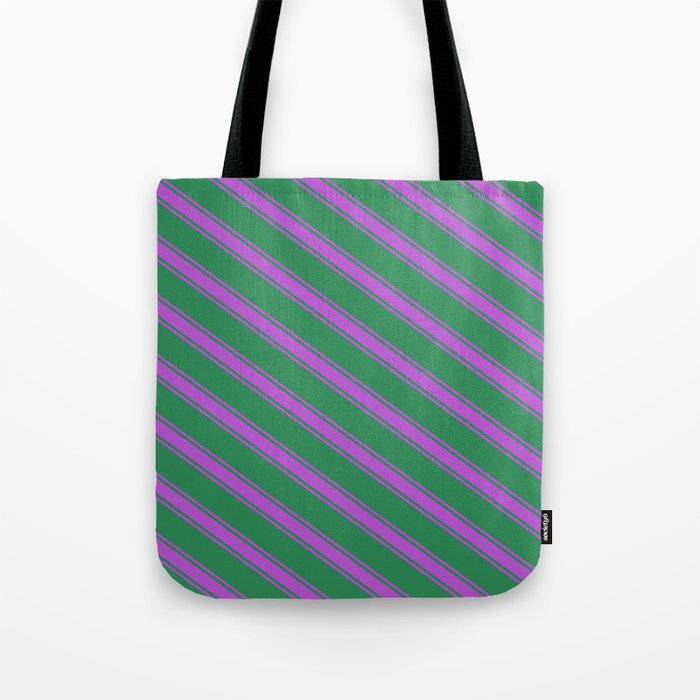 Sea Green and Orchid Colored Lines/Stripes Pattern Tote Bag