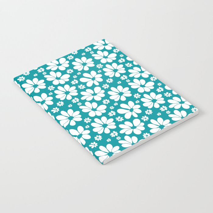 Teal and White Retro Floral Notebook