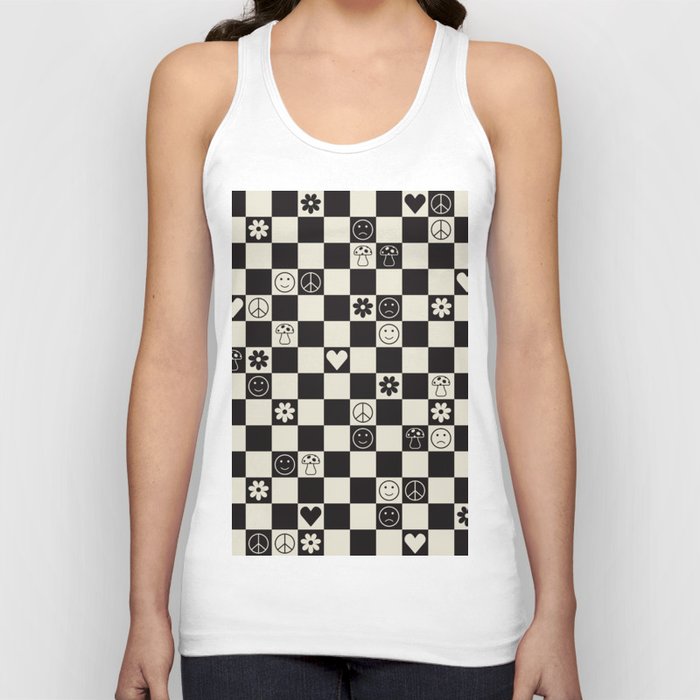 Happy Checkered pattern black Tank Top