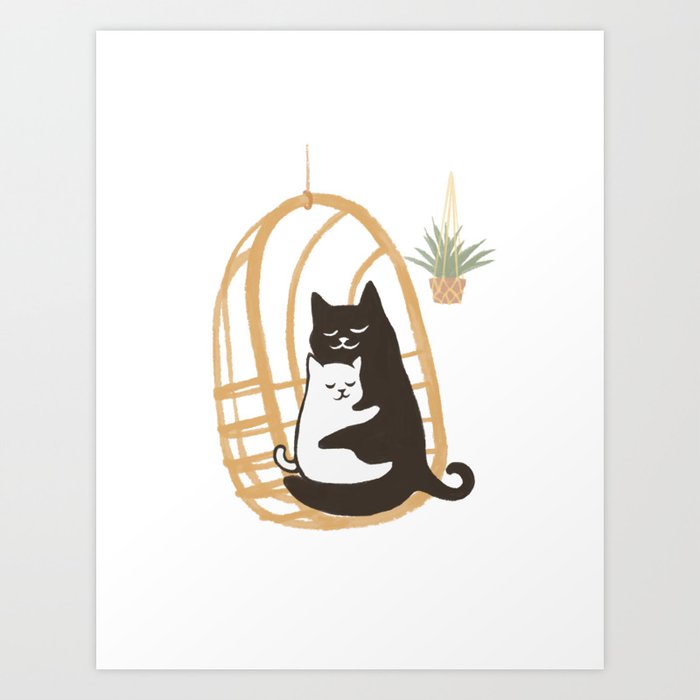 Animal hugs 1 cats & plant Art Print