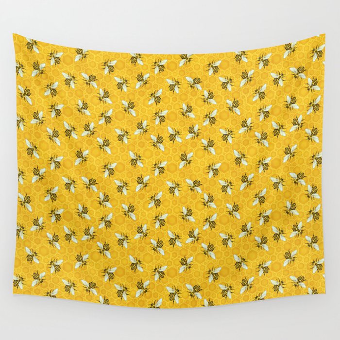 Bees and Honeycomb Beehive Honeybee Pattern Wall Tapestry