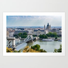 Aerial view of Chain Bridge and St. Stephen's Basilica - Budapest Art Print | Academy, Chain, Bridge, Hungarian, Hungary, Danube, Water, Photo, Science, View 