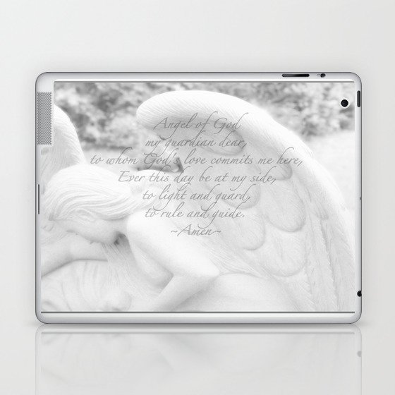 Guardian Angel Prayer | White Angel | Religious Art | Baptism | First Communion Laptop & iPad Skin