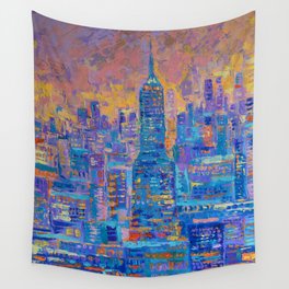 Manhattan, palette knife abstract vibrant new york city skyline sunset cityscape Wall Tapestry