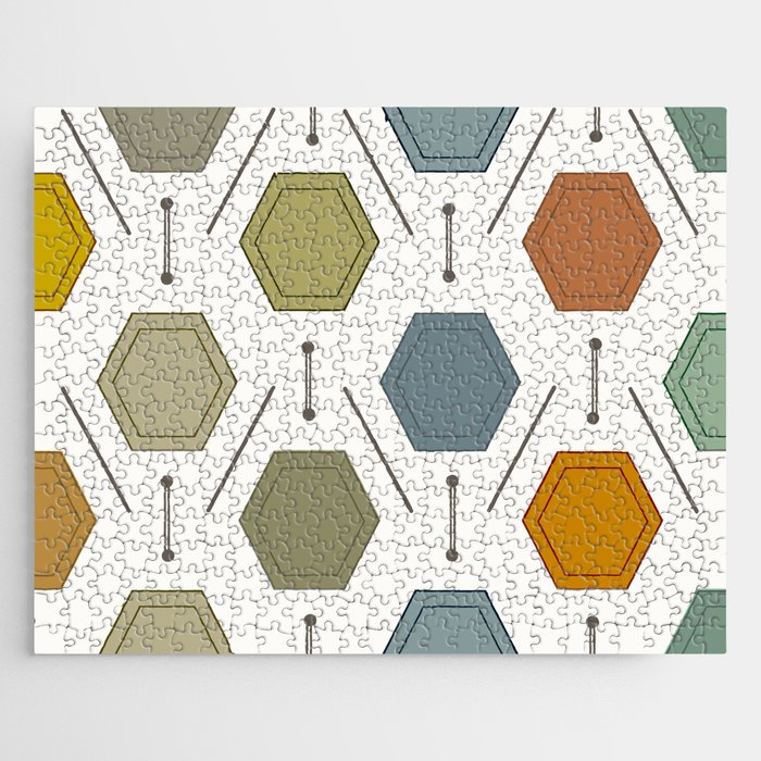 Mid Century Modern Hexagons Lines Multicolored Jigsaw Puzzle
