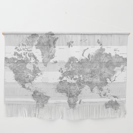 Grayscale watercolor world map with cities Wall Hanging