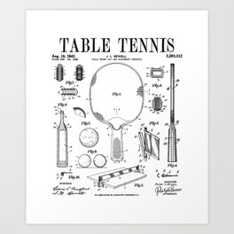 Table Tennis Ping Pong Old Vintage Patent Drawing Print Art Print