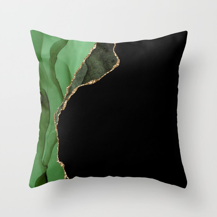 Green & Gold Agate Texture 09 Throw Pillow